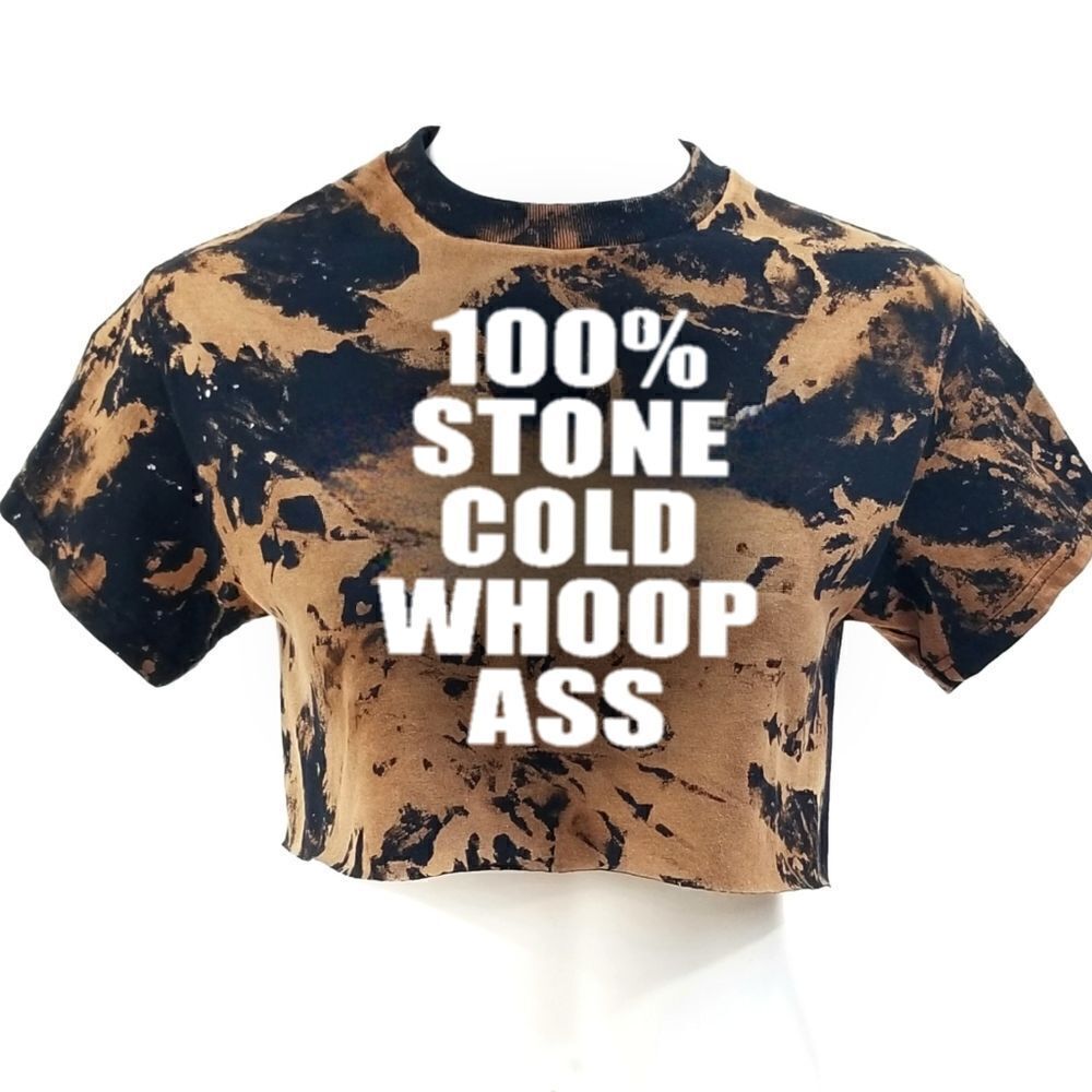 100% STONE COLD WHOOP ASS Acid Washed Wrestling Cropped Crop Top Rock Band Rap